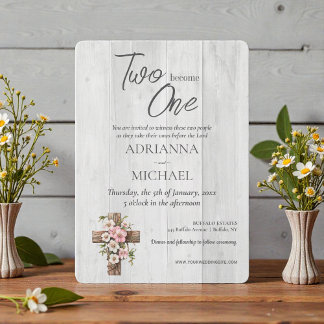 Invitación Wood Christian Two Become One Wedding