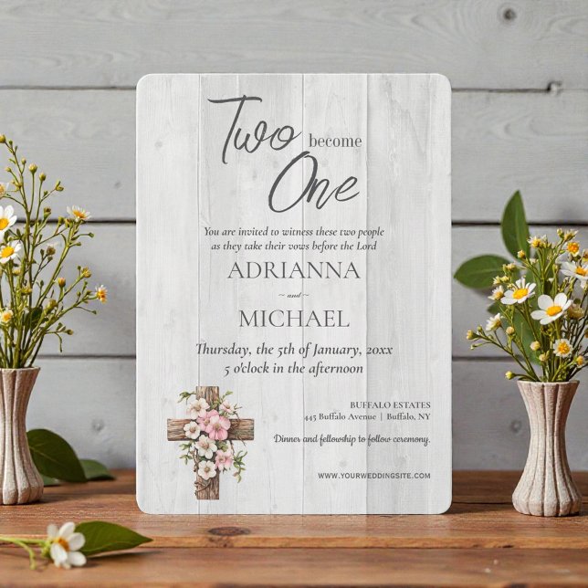 Invitación Wood Christian Two Become One Wedding (Subido por el creador)