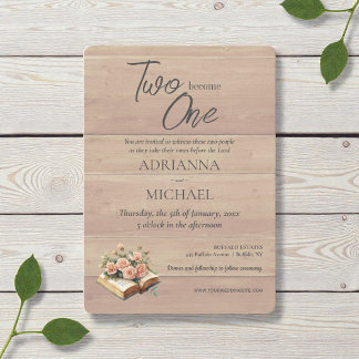 Invitación Wood Christian Two Become One Wedding