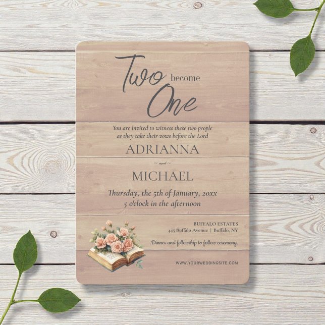 Invitación Wood Christian Two Become One Wedding (Subido por el creador)