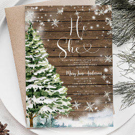 Invitación Wood, él o ella revelan género de invierno