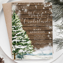Invitación Wood Evergreen Winter Onederland 1er cumpleaños