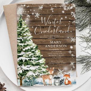 Invitación Wood Evergreen Winter Onederland 1er cumpleaños