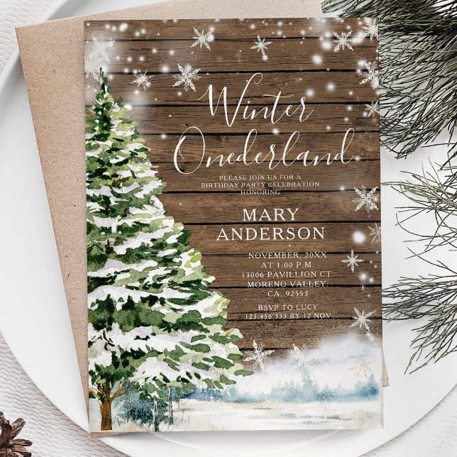 Invitación Wood Evergreen Winter Onederland 1er cumpleaños (Subido por el creador)