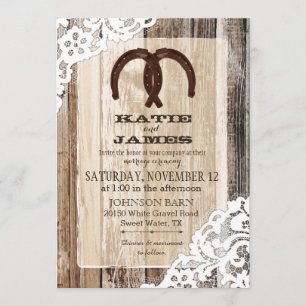 Invitación Wood Horseshoe Lace Rustic Boda