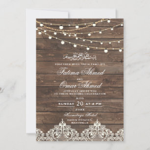 Invitación Wood Lace String ilumina a la Boda musulmana islám