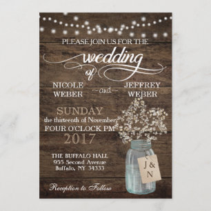Invitación Wood Mason Jar Babys Breath, un Boda rústico de gr