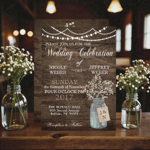 Invitación Wood Mason Jar Babys Breath, un Boda rústico de gr