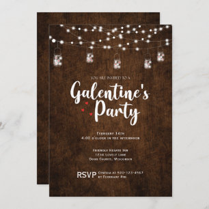 Invitación Wood Mason Jar Galentines Day Fiesta Valentine