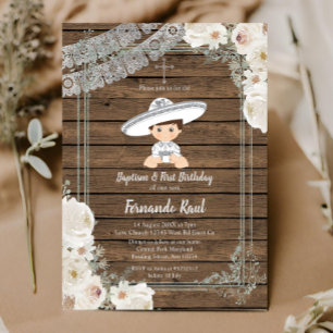 Invitación Wood Mexican Silver Fiesta Boy Baptism Cumpleaños