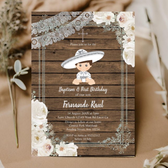 Invitación Wood Mexican Silver Fiesta Boy Baptism Cumpleaños (Subido por el creador)
