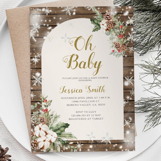 Invitación Wood Oh Baby Navidades Snowflakes Baby Shower (Subido por el creador)