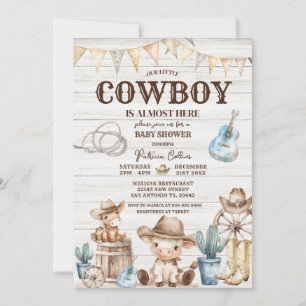 Invitación Wood Our Little Cowboy Wild West Boy Baby Shower