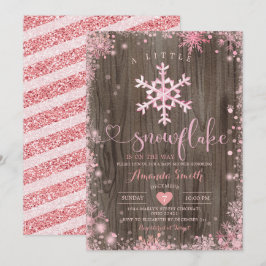 Invitación Wood Pink Un Pequeño Snowflake Winter Baby Shower