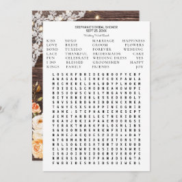 Invitación Wood Rubor Peach Floral Bridal Shower Word Search