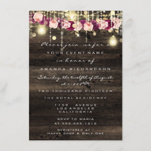 Invitación Wood Rustic Gold Lights Jar Bridal Boda