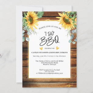 Invitación Wood Rústica I Do BBQ Sunflower Bridal Shower