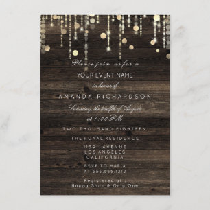 Invitación Wood Rústica Oro Dris Cumpleaños Bridal Shower