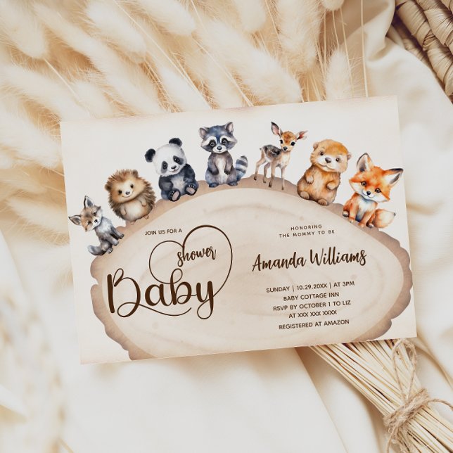 Invitación Wood Slice Woodland Baby Animals Baby Shower (Subido por el creador)