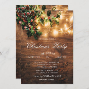 Invitación Wood, String Lights, Mistletoe Navidades Company