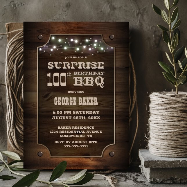 Invitación Wood Surprise 100th Birthday BBQ (Subido por el creador)