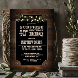 Invitación Wood Surprise 40th Birthday BBQ