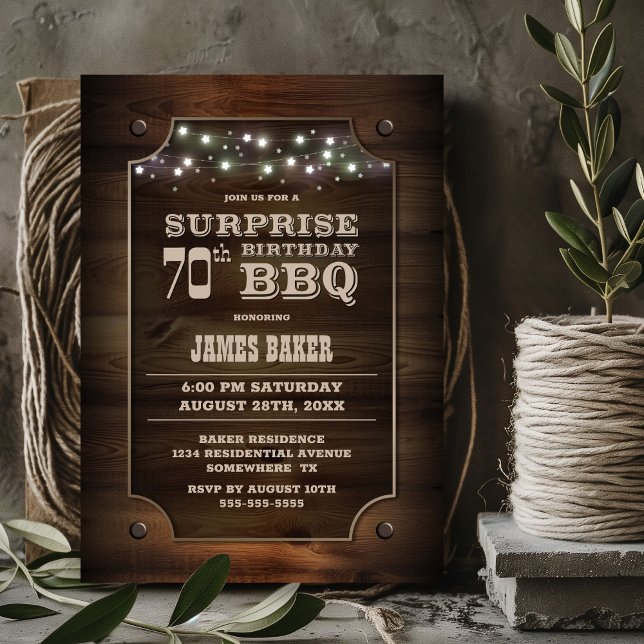 Invitación Wood Surprise 70th Birthday BBQ (Subido por el creador)