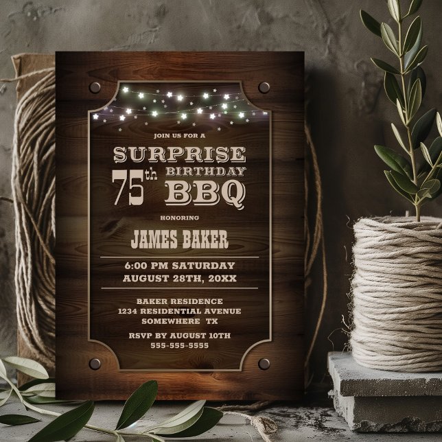 Invitación Wood Surprise 75th Birthday BBQ (Subido por el creador)