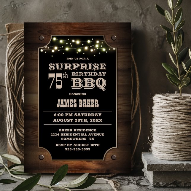 Invitación Wood Surprise 75th Birthday BBQ (Subido por el creador)