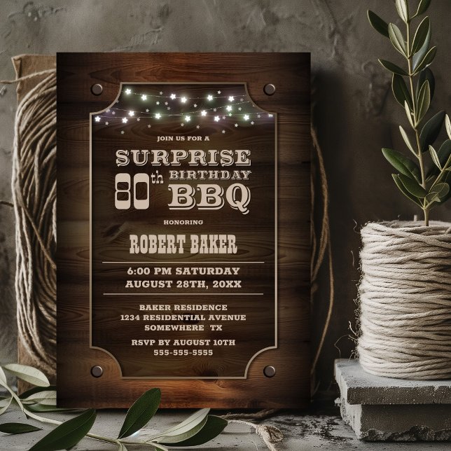 Invitación Wood Surprise 80th Birthday BBQ (Subido por el creador)