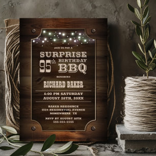 Invitación Wood Surprise 95th Birthday BBQ