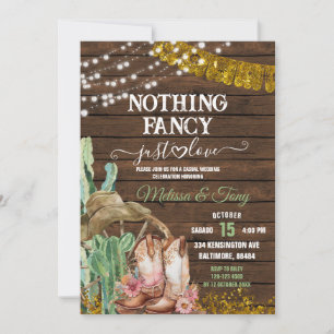 Invitación Wood Western Nothing Fancy Just Love Boda