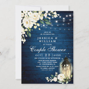 Invitación Wood White Rose Lantern Watercolor Couple Shower