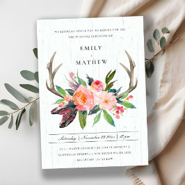 INVITACIÓN WOODEN BOHO RUBOR ANTLER FLORAL COUNTRING