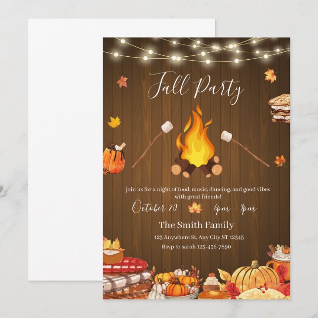 Invitación wooden thanksgiving gathering party  (Anverso / Reverso)