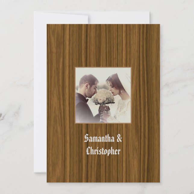 Invitación Woodgrain wedding photo invitation (Reverso)