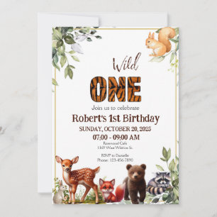 Invitación Woodland 1.ᵉʳ Wild One Forest Animals Cumpleaños