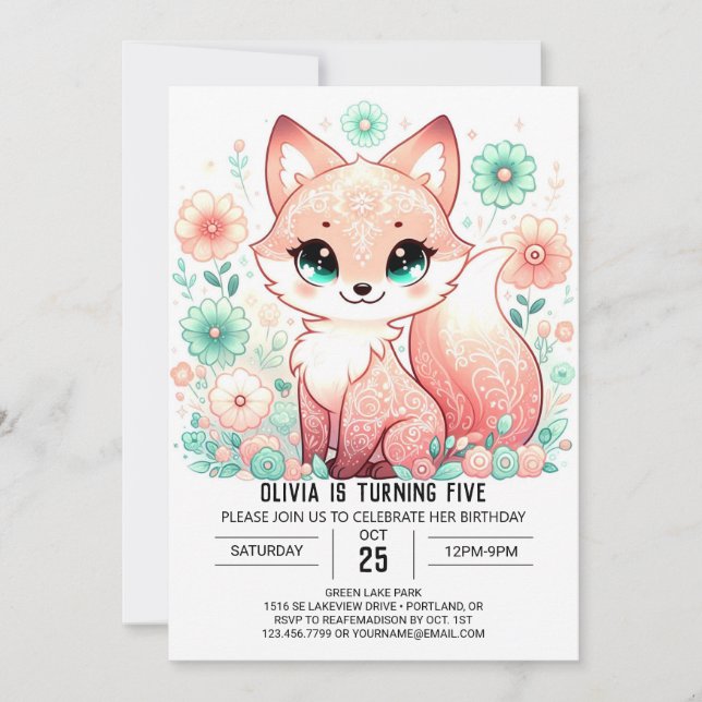 Invitación Woodland Adorable Fox Digital Birday (Anverso)