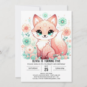 Invitación Woodland Adorable Fox Digital Birday