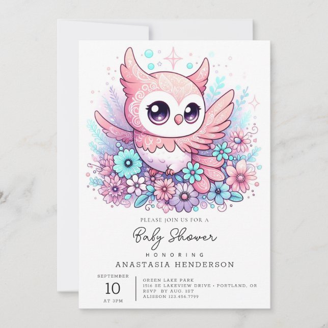 Invitación Woodland Adorable Owl Baby Shower (Anverso)