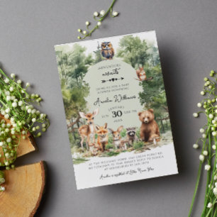Invitación Woodland Adventure Await Forest Baby Shower