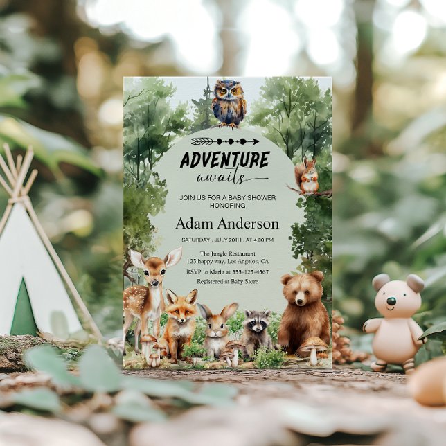 Invitación Woodland Adventure Awaits Baby Shower  (Subido por el creador)