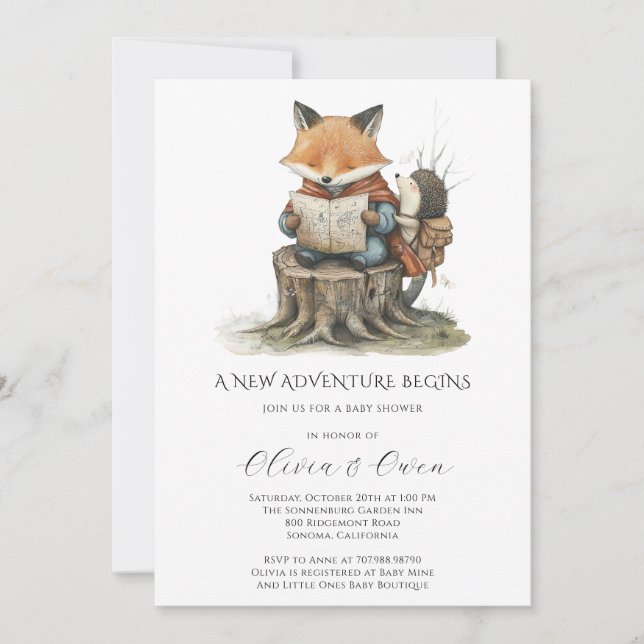 Invitación Woodland Adventure Baby Shower (Anverso)