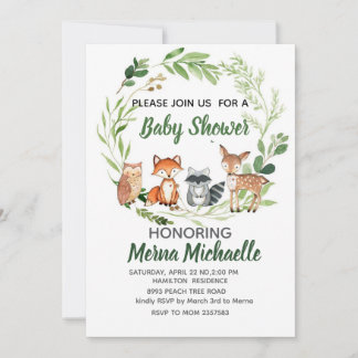 Invitación woodland animal  baby shower invitation