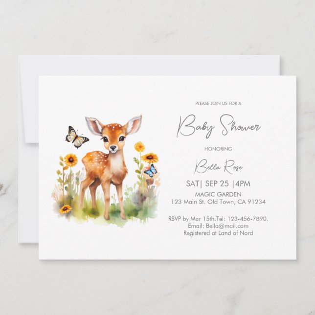 Invitación Woodland Animal Deer Baby Shower (Anverso)