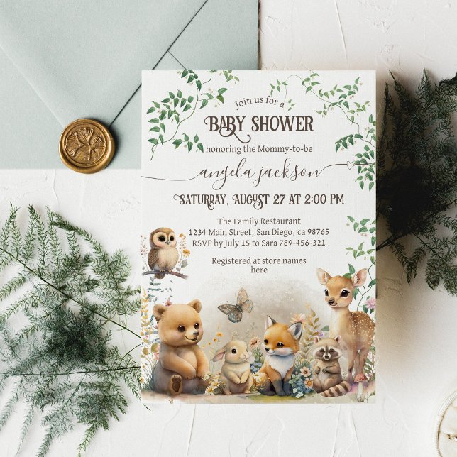 Invitación Woodland Animal Greenery Modern Baby Shower (Subido por el creador)