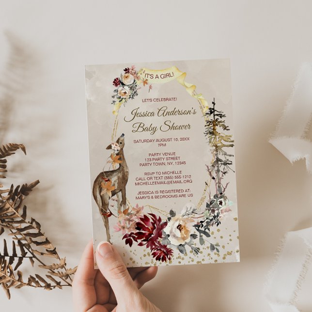Invitación Woodland Animal Watercolor Floral Chica Baby Showe (Subido por el creador)
