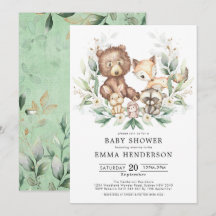 Woodland Animales Greenery Gold Neutral Baby Showe