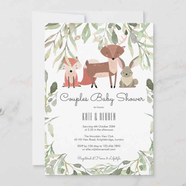 Invitación Woodland Animales Parejas Baby Shower / Sprinkle (Anverso)