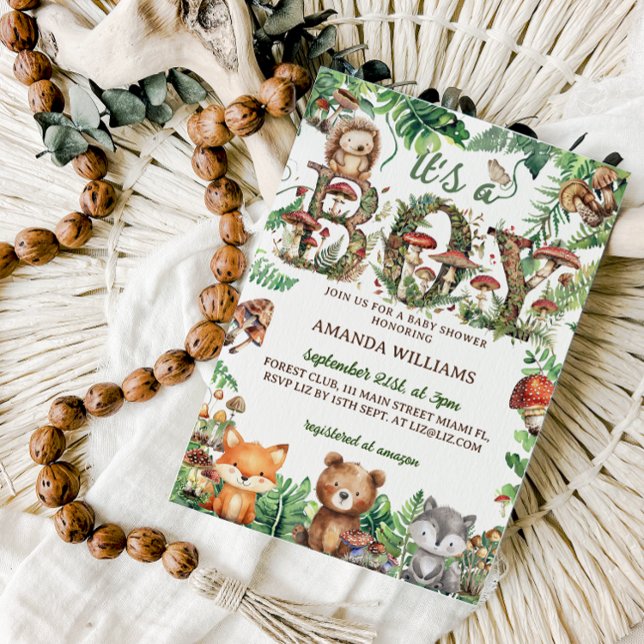 Invitación Woodland Animales Rustic Cute Boy Ducha para bebé (Subido por el creador)